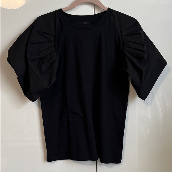 CHEPE ITALY Black Cotton Puff Sleeve T-Shirt Top, Size L - Picture 2 of 12